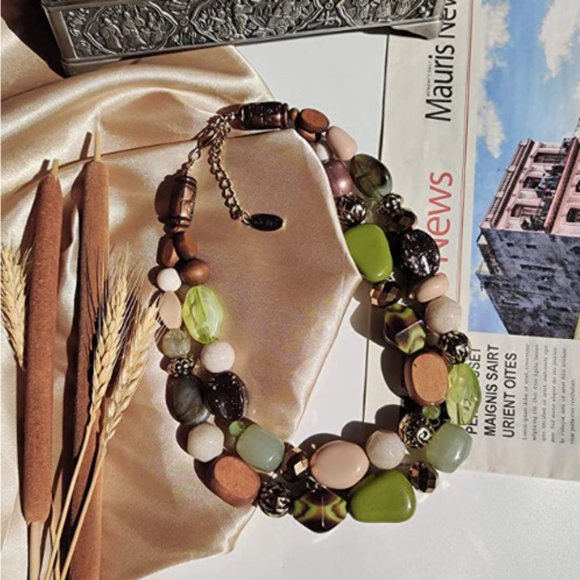 Bocar 2 Layer Statement Chunky Beaded Fashion Collar Necklace for Women Gifts, 1 - Picture 2 of 6